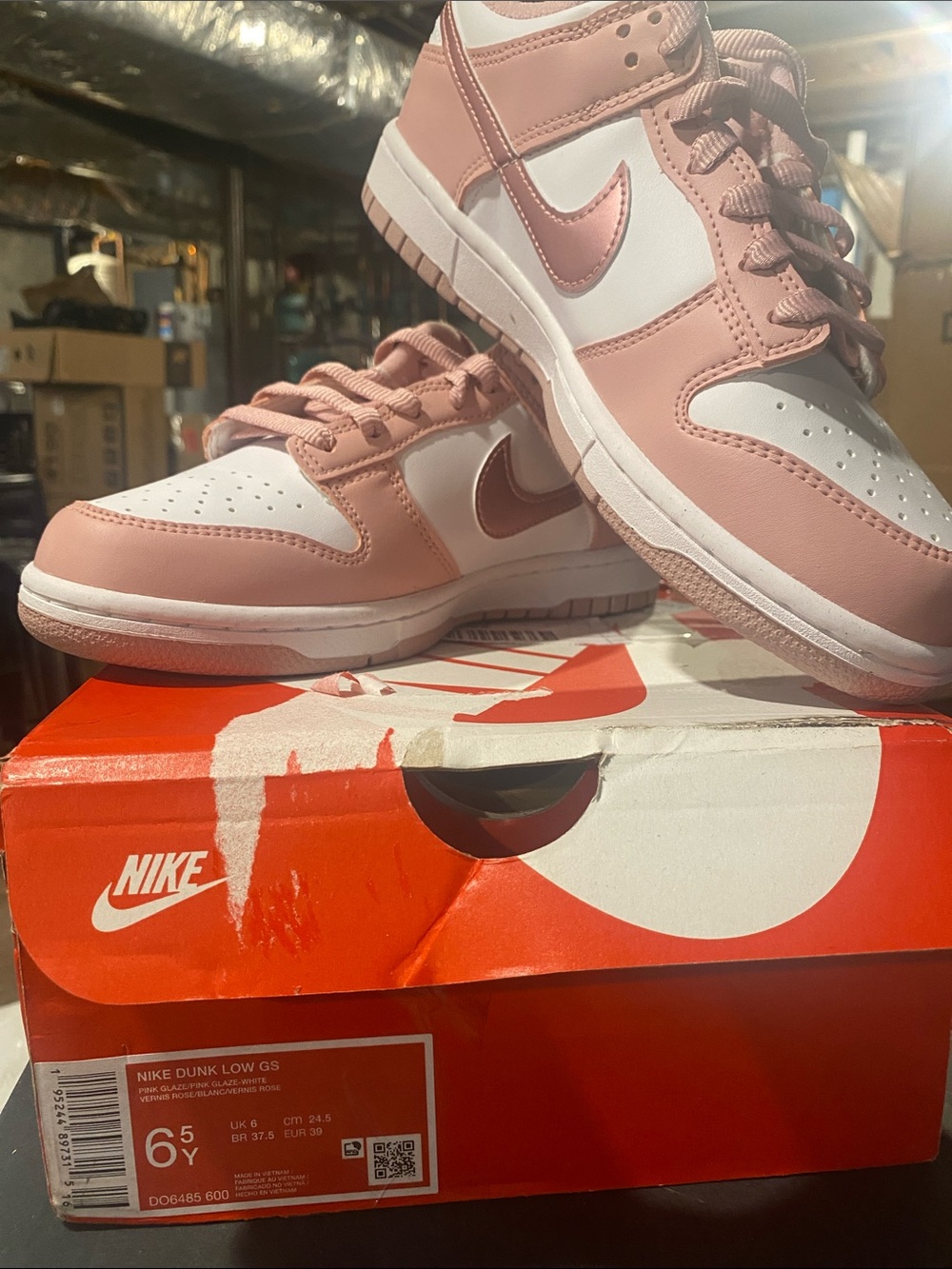 Nike Kids Dunk Low Pink and White Sneakers